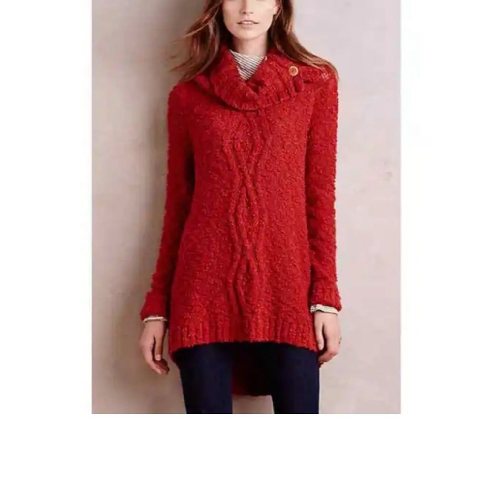 Moth Anthropologie Rust Cable Knit Button Cowl Neck Pullover Sweater Size medium